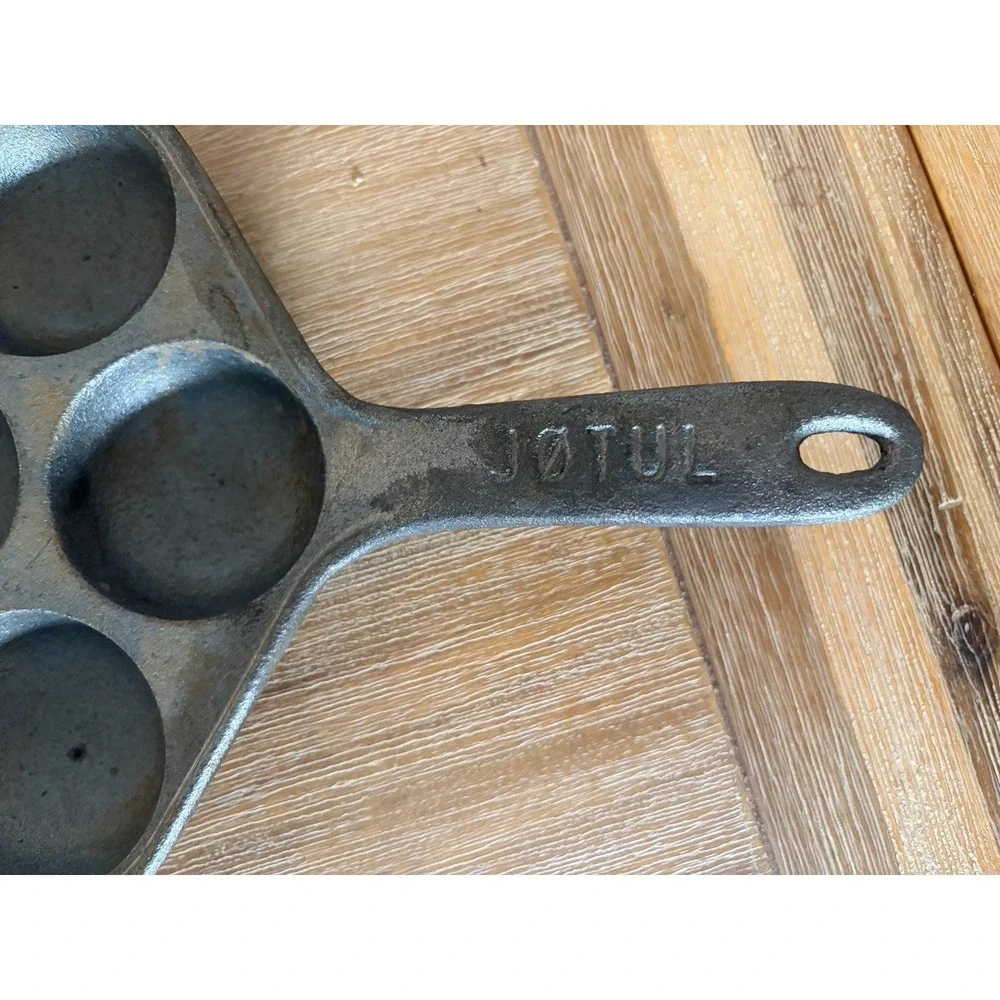 Vintage Jøtul Cast Iron Aebleskiver Danish Pancake Pan Egg Poacher Made Norway